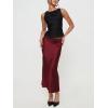 imageALCEA ROSEA Womens Silky Satin Maxi Skirt Lace Waistband High Waist Elastic Fishtail Work Elegant Flowy Long Skirts 7880Wine