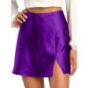 imageALCEA ROSEA Womens Satin Silky Mini Skirt High Waist ALine Short Skirts Solid Slit Front Skirts for Women 7802Violet