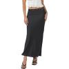 imageALCEA ROSEA Womens Silky Satin Maxi Skirt Lace Waistband High Waist Elastic Fishtail Work Elegant Flowy Long Skirts 7880Black