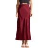 imageALCEA ROSEA Womens Silky Satin Maxi Skirt Lace Waistband High Waist Elastic Fishtail Work Elegant Flowy Long Skirts 7880Wine