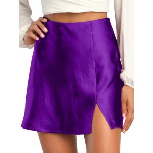 imageALCEA ROSEA Womens Satin Silky Mini Skirt High Waist ALine Short Skirts Solid Slit Front Skirts for Women 7802Violet