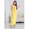 imageALCEA ROSEA Womens Silky Slip Dress Cowl Neck Satin Georgette Gown Cross Tie Long Maxi Dress for Wedding Cocktail Party 5736Yellow