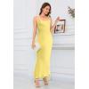 imageALCEA ROSEA Womens Silky Slip Dress Cowl Neck Satin Georgette Gown Cross Tie Long Maxi Dress for Wedding Cocktail Party 5736Yellow