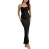 imageALCEA ROSEA Womens Silky Slip Dress Cowl Neck Satin Georgette Gown Cross Tie Long Maxi Dress for Wedding Cocktail Party 5736Black