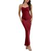 imageALCEA ROSEA Womens Silky Slip Dress Cowl Neck Satin Georgette Gown Cross Tie Long Maxi Dress for Wedding Cocktail Party 5736Wine