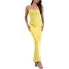 imageALCEA ROSEA Womens Silky Slip Dress Cowl Neck Satin Georgette Gown Cross Tie Long Maxi Dress for Wedding Cocktail Party 5736Yellow