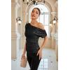 imageALCEA ROSEA Womens Off Shoulder Tops Satin Silky Batwing Shirts Solid Tanks Blouse Elegant Office Work Tunics1826black