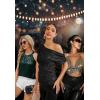 imageALCEA ROSEA Womens Off Shoulder Tops Satin Silky Batwing Shirts Solid Tanks Blouse Elegant Office Work Tunics1826black