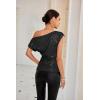 imageALCEA ROSEA Womens Off Shoulder Tops Satin Silky Batwing Shirts Solid Tanks Blouse Elegant Office Work Tunics1826black