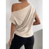 imageALCEA ROSEA Womens Off Shoulder Tops Satin Silky Batwing Shirts Solid Tanks Blouse Elegant Office Work TunicsBeige