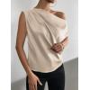 imageALCEA ROSEA Womens Off Shoulder Tops Satin Silky Batwing Shirts Solid Tanks Blouse Elegant Office Work TunicsBeige