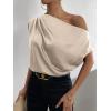 imageALCEA ROSEA Womens Off Shoulder Tops Satin Silky Batwing Shirts Solid Tanks Blouse Elegant Office Work TunicsBeige