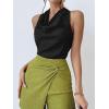 imageALCEA ROSEA Womens Silky Satin Camisole Halter Wrap Tie Back Cowl Neck Sleeveless Draped Backless Blouse Tank Top 1888Black