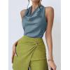 imageALCEA ROSEA Womens Silky Satin Camisole Halter Wrap Tie Back Cowl Neck Sleeveless Draped Backless Blouse Tank Top 1888Blue