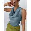 imageALCEA ROSEA Womens Silky Satin Camisole Halter Wrap Tie Back Cowl Neck Sleeveless Draped Backless Blouse Tank Top 1888Blue