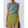 imageALCEA ROSEA Womens Silky Satin Camisole Halter Wrap Tie Back Cowl Neck Sleeveless Draped Backless Blouse Tank Top 1888Blue