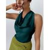 imageALCEA ROSEA Womens Silky Satin Camisole Halter Wrap Tie Back Cowl Neck Sleeveless Draped Backless Blouse Tank Top 1888Dark Green