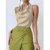 imageALCEA ROSEA Womens Silky Satin Camisole Halter Wrap Tie Back Cowl Neck Sleeveless Draped Backless Blouse Tank Top 1888Milk Tea