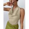 imageALCEA ROSEA Womens Silky Satin Camisole Halter Wrap Tie Back Cowl Neck Sleeveless Draped Backless Blouse Tank Top 1888Milk Tea
