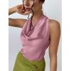 imageALCEA ROSEA Womens Silky Satin Camisole Halter Wrap Tie Back Cowl Neck Sleeveless Draped Backless Blouse Tank Top 1888Pale Pink