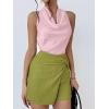 imageALCEA ROSEA Womens Silky Satin Camisole Halter Wrap Tie Back Cowl Neck Sleeveless Draped Backless Blouse Tank Top 1888Pink
