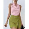 imageALCEA ROSEA Womens Silky Satin Camisole Halter Wrap Tie Back Cowl Neck Sleeveless Draped Backless Blouse Tank Top 1888Pink