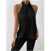 imageALCEA ROSEA Womens Silky Satin Camisole Top Twist Front Halter Sleeveless Satin Blouse Keyhole Back Tank Top 1889Black