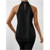 imageALCEA ROSEA Womens Silky Satin Camisole Top Twist Front Halter Sleeveless Satin Blouse Keyhole Back Tank Top 1889Black