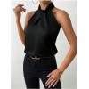 imageALCEA ROSEA Womens Silky Satin Camisole Top Twist Front Halter Sleeveless Satin Blouse Keyhole Back Tank Top 1889Black