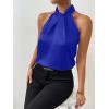 imageALCEA ROSEA Womens Silky Satin Camisole Top Twist Front Halter Sleeveless Satin Blouse Keyhole Back Tank Top 1889Blue