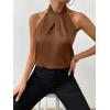 imageALCEA ROSEA Womens Silky Satin Camisole Top Twist Front Halter Sleeveless Satin Blouse Keyhole Back Tank Top 1889Brown