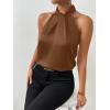 imageALCEA ROSEA Womens Silky Satin Camisole Top Twist Front Halter Sleeveless Satin Blouse Keyhole Back Tank Top 1889Brown
