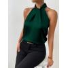 imageALCEA ROSEA Womens Silky Satin Camisole Top Twist Front Halter Sleeveless Satin Blouse Keyhole Back Tank Top 1889Dark Green