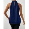imageALCEA ROSEA Womens Silky Satin Camisole Top Twist Front Halter Sleeveless Satin Blouse Keyhole Back Tank Top 1889Navy
