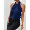 imageALCEA ROSEA Womens Silky Satin Camisole Top Twist Front Halter Sleeveless Satin Blouse Keyhole Back Tank Top 1889Navy