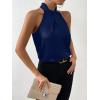 imageALCEA ROSEA Womens Silky Satin Camisole Top Twist Front Halter Sleeveless Satin Blouse Keyhole Back Tank Top 1889Navy