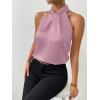 imageALCEA ROSEA Womens Silky Satin Camisole Top Twist Front Halter Sleeveless Satin Blouse Keyhole Back Tank Top 1889Pink