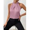 imageALCEA ROSEA Womens Silky Satin Camisole Top Twist Front Halter Sleeveless Satin Blouse Keyhole Back Tank Top 1889Pink