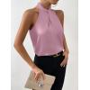 imageALCEA ROSEA Womens Silky Satin Camisole Top Twist Front Halter Sleeveless Satin Blouse Keyhole Back Tank Top 1889Pink