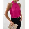 imageALCEA ROSEA Womens Silky Satin Camisole Top Twist Front Halter Sleeveless Satin Blouse Keyhole Back Tank Top 1889Rose