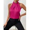 imageALCEA ROSEA Womens Silky Satin Camisole Top Twist Front Halter Sleeveless Satin Blouse Keyhole Back Tank Top 1889Rose