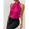 imageALCEA ROSEA Womens Silky Satin Camisole Top Twist Front Halter Sleeveless Satin Blouse Keyhole Back Tank Top 1889Rose