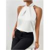 imageALCEA ROSEA Womens Silky Satin Camisole Top Twist Front Halter Sleeveless Satin Blouse Keyhole Back Tank Top 1889White