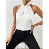 imageALCEA ROSEA Womens Silky Satin Camisole Top Twist Front Halter Sleeveless Satin Blouse Keyhole Back Tank Top 1889White