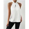 imageALCEA ROSEA Womens Silky Satin Camisole Top Twist Front Halter Sleeveless Satin Blouse Keyhole Back Tank Top 1889White