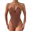imageALCEA ROSEA Womens Strapless Bodysuit Sexy Deep V Neck Thong Tummy Control Shapewear with Underwire 1839Brown1838