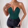 imageALCEA ROSEA Womens Strapless Bodysuit Sexy Deep V Neck Thong Tummy Control Shapewear with Underwire 1839Dark Green1838