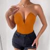 imageALCEA ROSEA Womens Strapless Bodysuit Sexy Deep V Neck Thong Tummy Control Shapewear with Underwire 1839Orange1838
