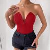 imageALCEA ROSEA Womens Strapless Bodysuit Sexy Deep V Neck Thong Tummy Control Shapewear with Underwire 1839Red1838