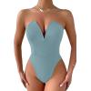 imageALCEA ROSEA Womens Strapless Bodysuit Sexy Deep V Neck Thong Tummy Control Shapewear with Underwire 1839Sky Blue1838